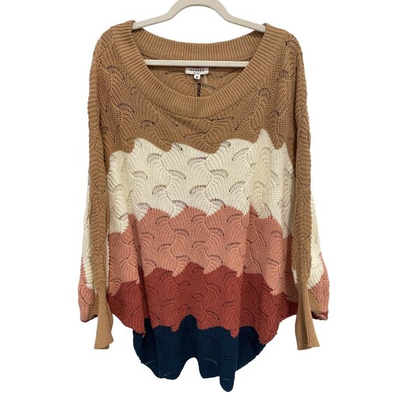 Andrée By Unit Sweater Medium Striped Knit Pullover Colorblock Knitwear Cozy NEW - Picture 2 of 10